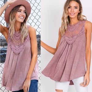 🔖Last! Lacey Vintage Mauve Boho Tank!